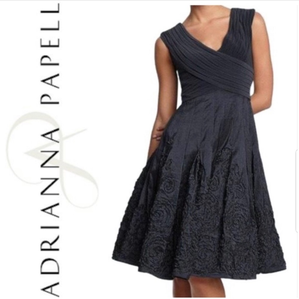 Adrianna Papell NAVY BLUE fit and flare sleeveless cocktail dress - Picture 4 of 15